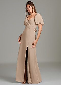 Azazie Phylicia Bridesmaid Dresses Taupe A-Line Bow Chiffon Dress image4