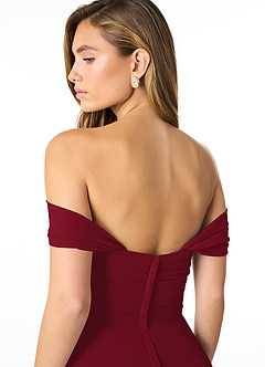 Azazie Kaitlynn Bridesmaid Dresses Burgundy Empire Ruched Chiffon Convertible Dress image6