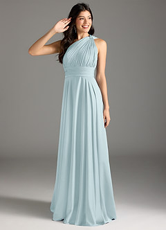 Azazie Charlize Brautjungfernkleider A-Linie One-Shoulder Stretch-Satin Kleid Nebel image9