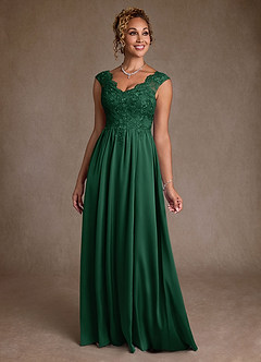 Azazie Amethyst Mother of the Bride Dresses Dark Green A-Line Lace Dress image1