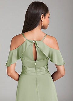 Azazie Dakota Robes de demoiselle d'honneur Robe Trapèze en Satin extensible Épaule décolletée Vert Sauge image6