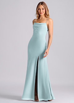 Azazie Grata 신부 들러리 드레스 인어 주름진 쉬폰 바닥 길이 드레스 image5