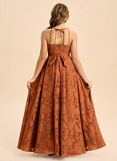 Azazie Arianthe Junior Burnt Orange A-Line Pleated Floral Burnout Dress image1