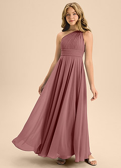 Azazie Charlize Junior Desert Rose A-Line Pleated Chiffon Dress image1
