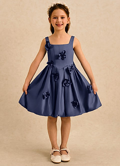 Azazie Lillian vestidos de niña de las flores Vestido Tormenta de Satin Mate de Vestido de princesa con Plisado image3
