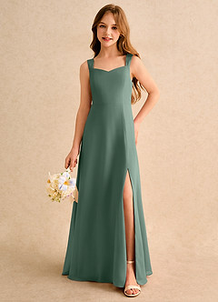 Azazie Makani Girls Formal Abiti da Ragazza di Fiori Abito A-Line in Chiffon Scollo a Cuore Eucalipto image5