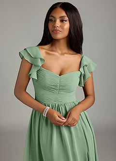 Azazie Anaya Bridesmaid Dresses Matcha A-Line Pleated Chiffon Dress image6