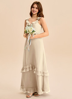Azazie Tavie Junior Champagne A-Line Ruched Chiffon Dress image4