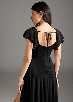 Azazie Bondi Bridesmaid Dresses Black A-Line Ruched Mesh Dress image3