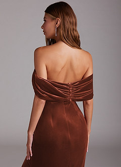 Azazie Shay Jurken voor bruidsmeisjes Converteerbaar Jurk van flueel met Kolom Off the Shoulder Terracotta image2