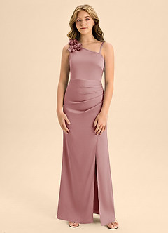 Azazie Remi Junior Robe Fourreau en Satin extensible Fente Latérale Rose Poussiéreuse image6