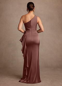 Azazie Yvette Mother of the Bride Dresses Espresso Sheath One Shoulder Stretch Satin Dress image2