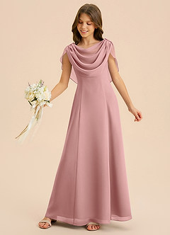 Azazie Lambie Junior Dusty Rose A-Line Pleated Chiffon Dress image6