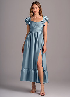 Azazie Anaya Bridesmaid Dresses Dusty Blue A-Line Sweetheart Neckline Stretch Satin Convertible Dress image1