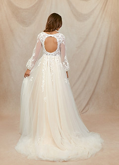 Azazie Anadia Vestidos de novia Vestido de Blanco Diamante Champán de Tul de Corte en A con Cuello en V image2