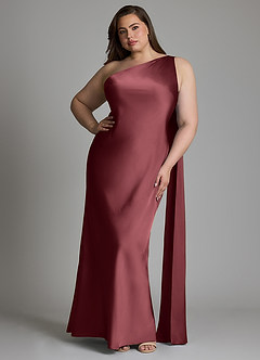 Azazie Juniper Bridesmaid Dresses Merlot Mermaid One Shoulder Stretch Satin Dress image7