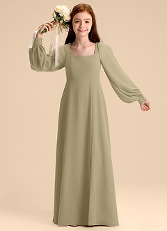 Azazie Bondi Junior Robe Trapèze en Mousseline de soie Blouson Vert Mousse image7
