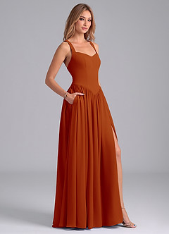 Azazie Francis Vestidos de damas de honor Vestido de Pimenton de Gasa de Corte en A con Corsé image6