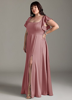Azazie Bondi Bridesmaid Dresses Dusty Rose A-Line Bow Stretch Satin Dress image9