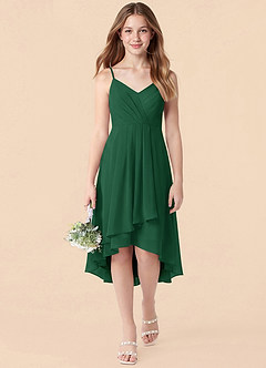 Azazie Mariam Junior Dark Green A-Line Pleated Chiffon Dress image1