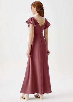 Azazie Omari Junior Desert Rose A-Line Pleated Stretch Satin Dress image2