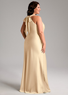 Azazie Doretta Bridesmaid Dresses Champagne Mermaid Pleated Stretch Satin Dress image7