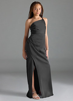 Azazie Eren Junior Robe Fourreau en Satin extensible Plissée Noir image4