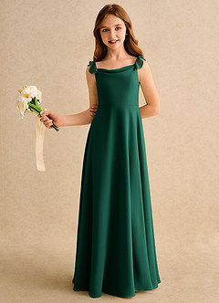 Azazie Puppy Girls Formal Robe Demoiselle D'honneur Fillette Robe Trapèze en Mousseline de soie Plissée émeraude image4