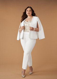 Azazie Tiffany Wedding Dresses Diamond White Nude Pant Styles Lace Stretch Crepe Dress image1