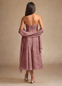 Azazie Lorain Abiti per la Madre della Sposa Abito A-Line in Burnout Floreale Plissettato Rosa Polverosa image3