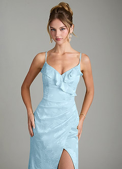 Azazie Larsa Bridesmaid Dresses Sky Blue Mermaid Ruched Floral Jacquard Burnout Dress image5