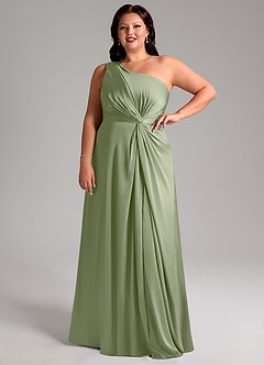 Azazie Brooke Bridesmaid Dresses Pistachio A-Line One Shoulder Stretch Satin Dress image5