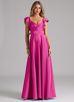 Azazie Leilani Vestidos de damas de honor Vestido de Fucsia de Satén Elástico de Corte en A con Volante image3