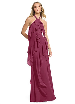 Azazie Velma Brautjungfernkleider A-Linie Seitliche Cut-Outs Chiffon Kleid Maulbeerrot image3