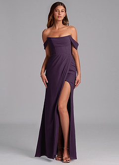 Azazie Johana Abiti da Damigella Abito Convertibile Sirena in Chiffon a Spalla Scoperta Prugna image1