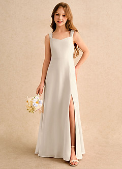 Azazie Makani Girls Formal Blumenmädchenkleider A-Linie Herzausschnitt Chiffon Kleid Alabaster Weiß image5