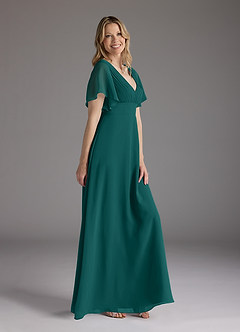 Azazie Alessa Mother of the Bride Dresses Peacock A-Line V-Neck Pleated Chiffon Dress image2