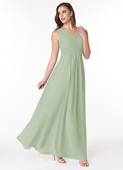 Azazie Flora Bridesmaid Dresses Dusty Sage A-Line Pleated Chiffon Dress image4