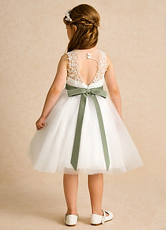 Azazie Lettie Flower Girl Dresses Ivory Pistachio Ball-Gown Lace Dress image2