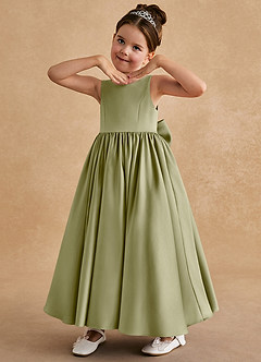 Azazie Bettie Flower Girl Dresses Moss Green A-Line Bow Matte Satin Dress image2