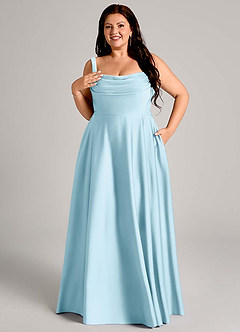 Azazie Shaude Bridesmaid Dresses Sky Blue A-Line Pleated Stretch Satin Dress image11