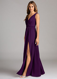 Azazie Tanicia Bridesmaid Dresses Grape A-Line Pleated Stretch Satin Dress image5