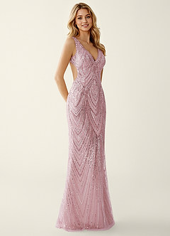 Hazelen Pink Sequin Embroidery Beading Tulle Off-the-Shoulder Prom Dress image4