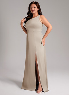 Azazie Phaedra Bridesmaid Dresses Frost A-Line One Shoulder Stretch Satin Dress image5