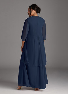 Azazie Manuella Mother of the Bride Dresses Dark Navy A-Line V-Neck Pleated Chiffon Dress image6