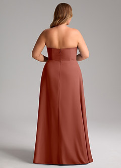 Azazie Wren Vestidos de madrinha de casamento Vestir Castanho Aloirado de Chiffon de Linha A com Fenda Lateral image15