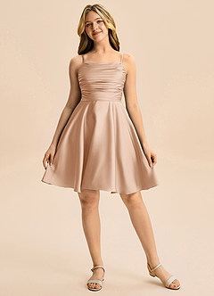 Azazie Miko Junior Vestido de Rosa Inglesa de Satén Elástico de Corte en A con Plisado image5