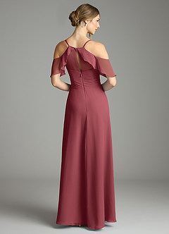 Azazie Dakota Bridesmaid Dresses Merlot A-Line V-Neck Pleated Chiffon Dress image2