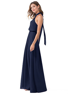 Azazie Landry Bridesmaid Dresses Dark Navy A-Line Pleated Mesh Dress image3