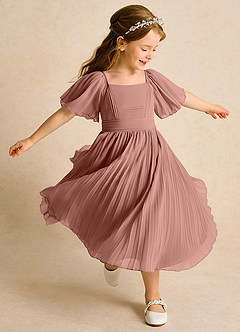 Azazie Gisele Abiti da Ragazza di Fiori Abito A-Line in Chiffon Plissettato Cedro Rosa image2